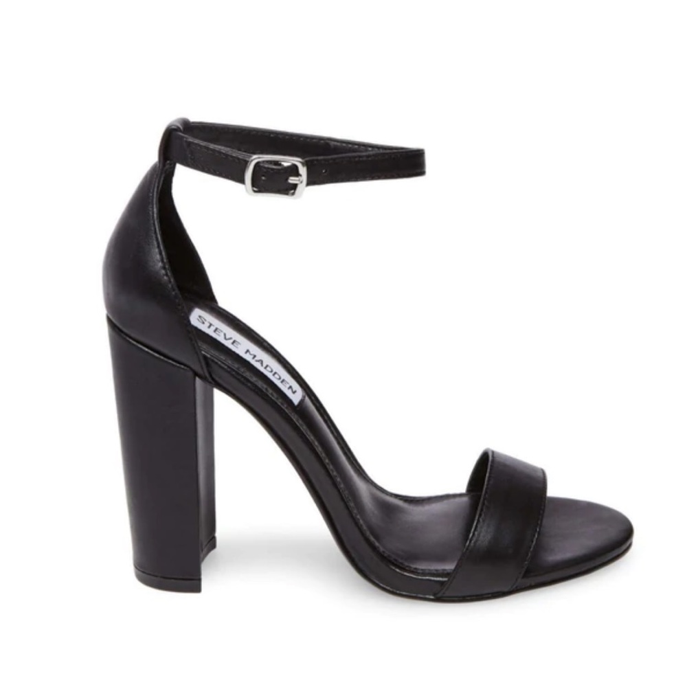 Steve Madden Carrson Black Leather Ankle Strap Heel